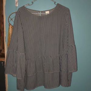 Navy/white striped ruffled women’s top